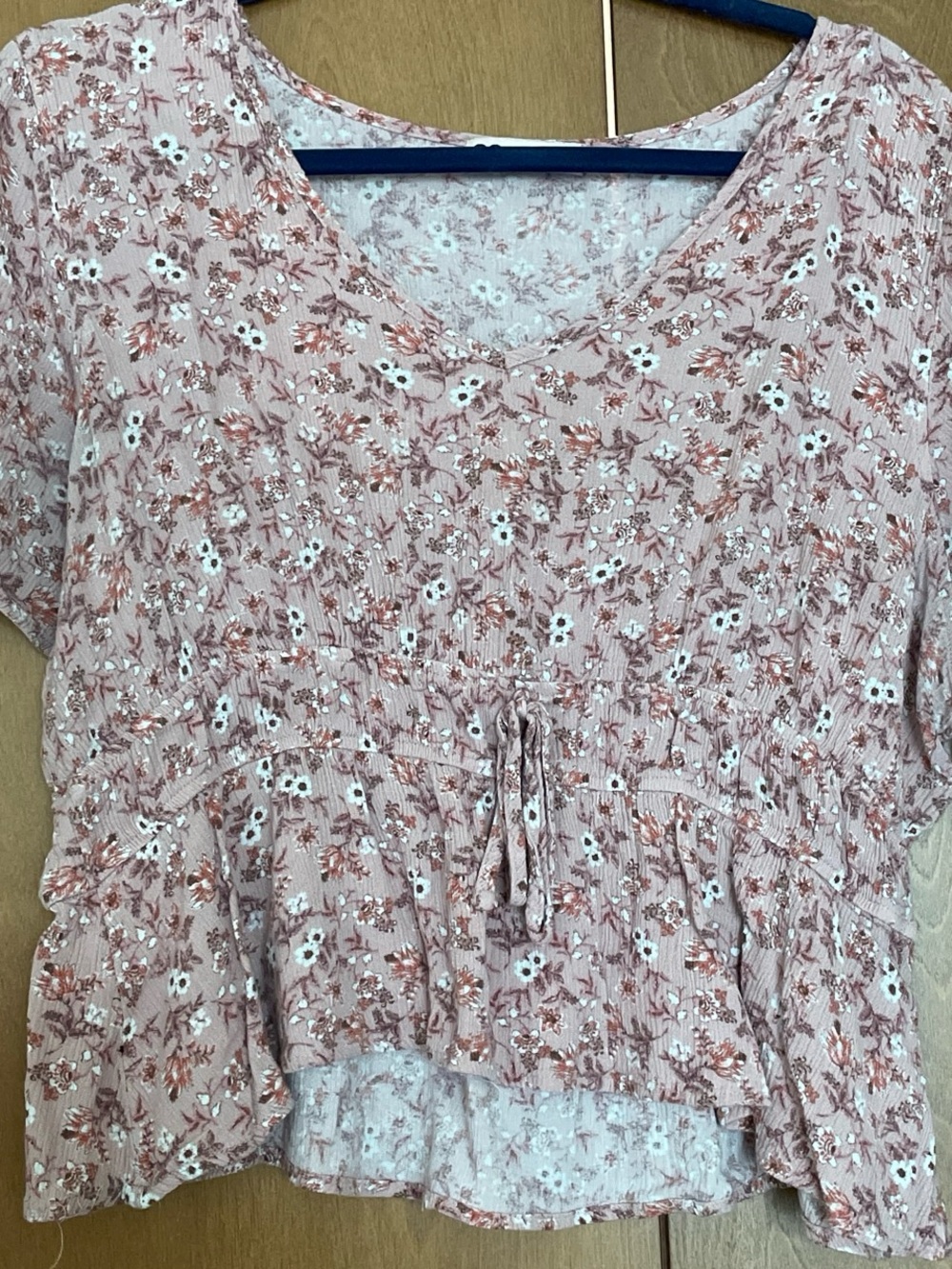 SO Pink Floral Tiered Drawstring Top